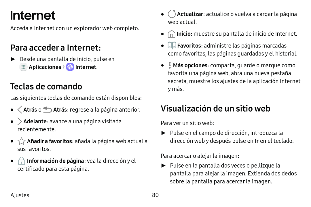 Para acceder a Internet: Teclas de comando