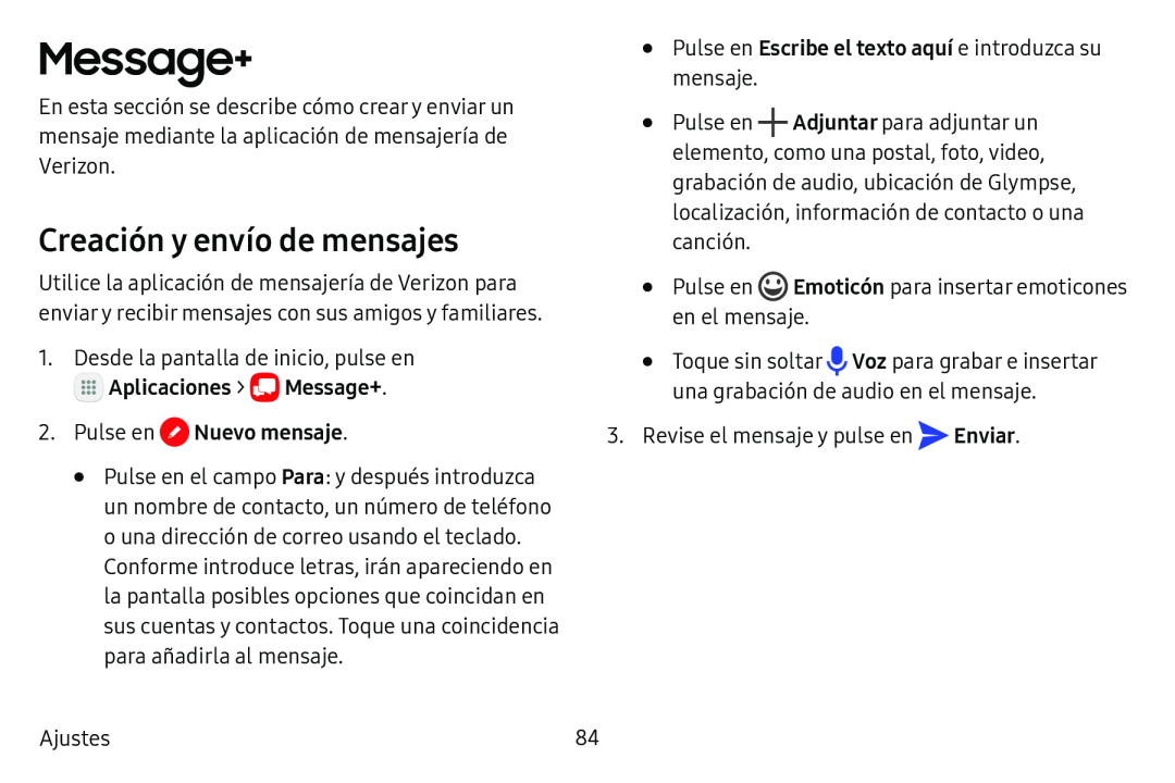 Creación y envío de mensajes Galaxy Tab S3 Verizon