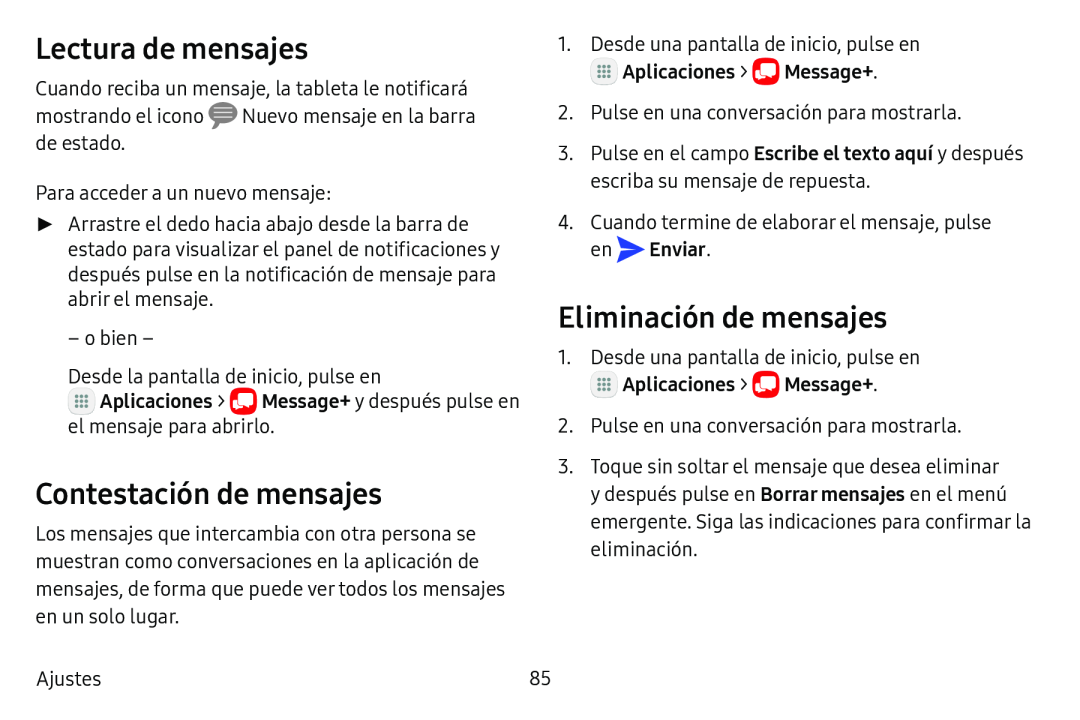 Lectura de mensajes Contestación de mensajes