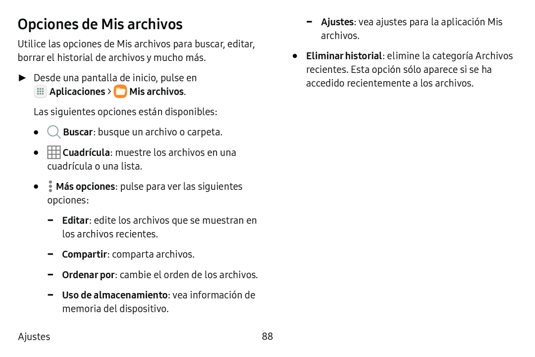 Opciones de Mis archivos Galaxy Tab S3 Verizon