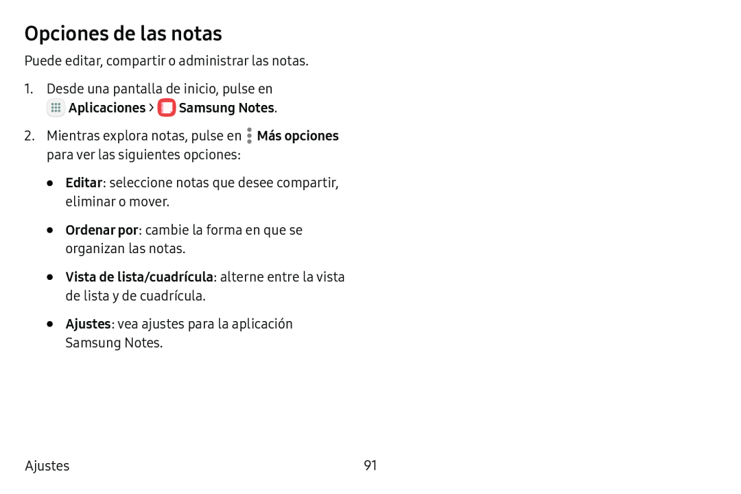 Opciones de las notas Galaxy Tab S3 Verizon