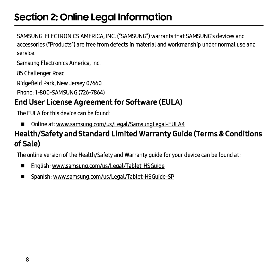 Section 2: Online Legal Information Galaxy Tab S2 9.7 Refresh AT&T