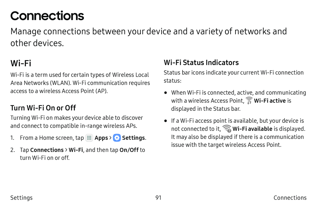 Wi-FiStatus Indicators Galaxy Tab S2 9.7 Refresh AT&T