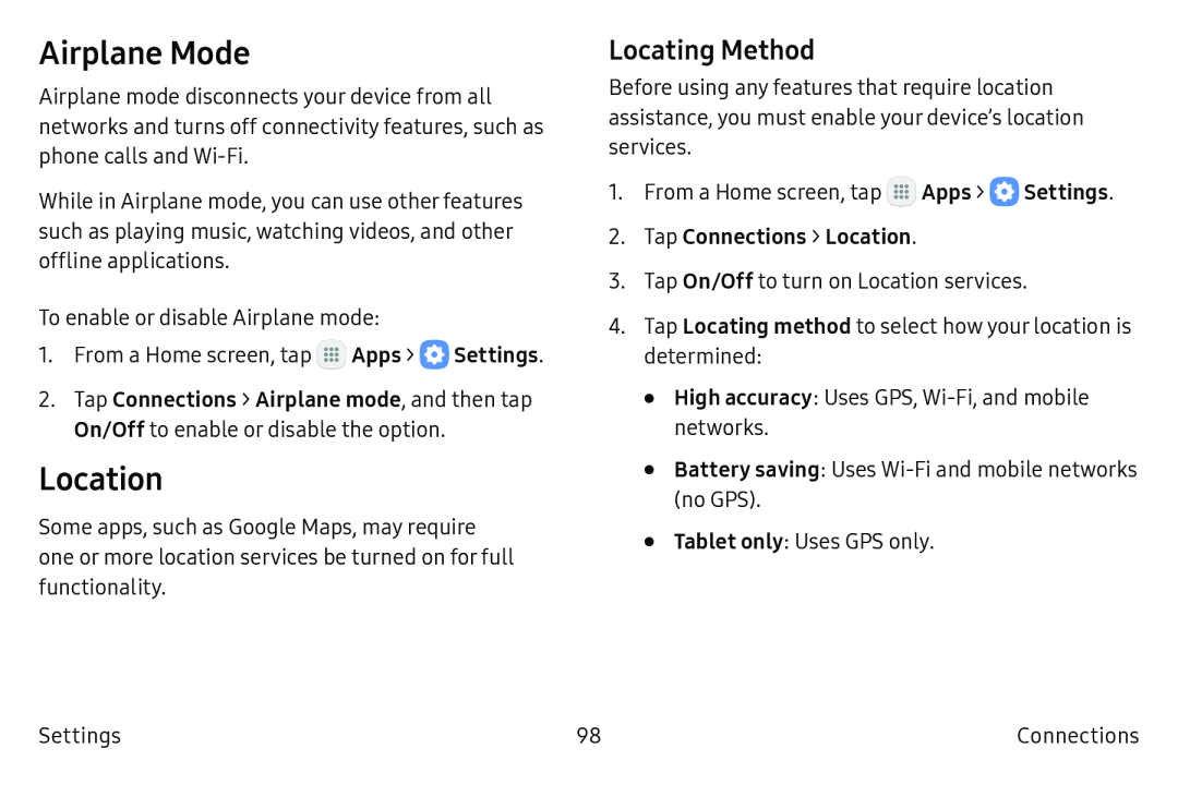 Locating Method Airplane Mode