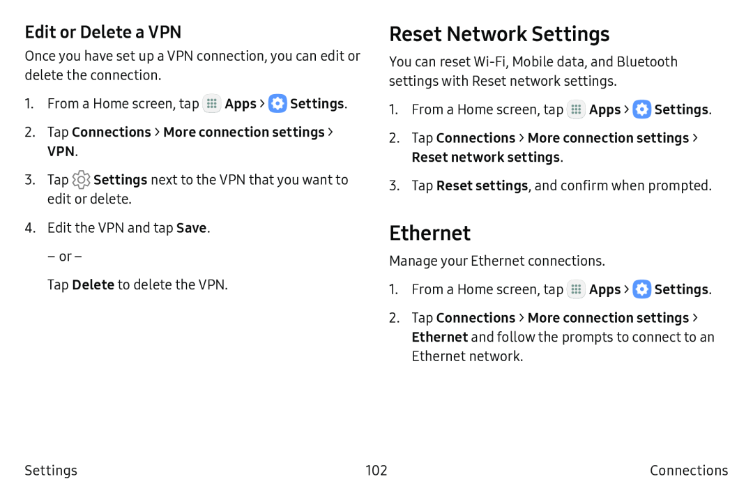 Edit or Delete a VPN Reset Network Settings