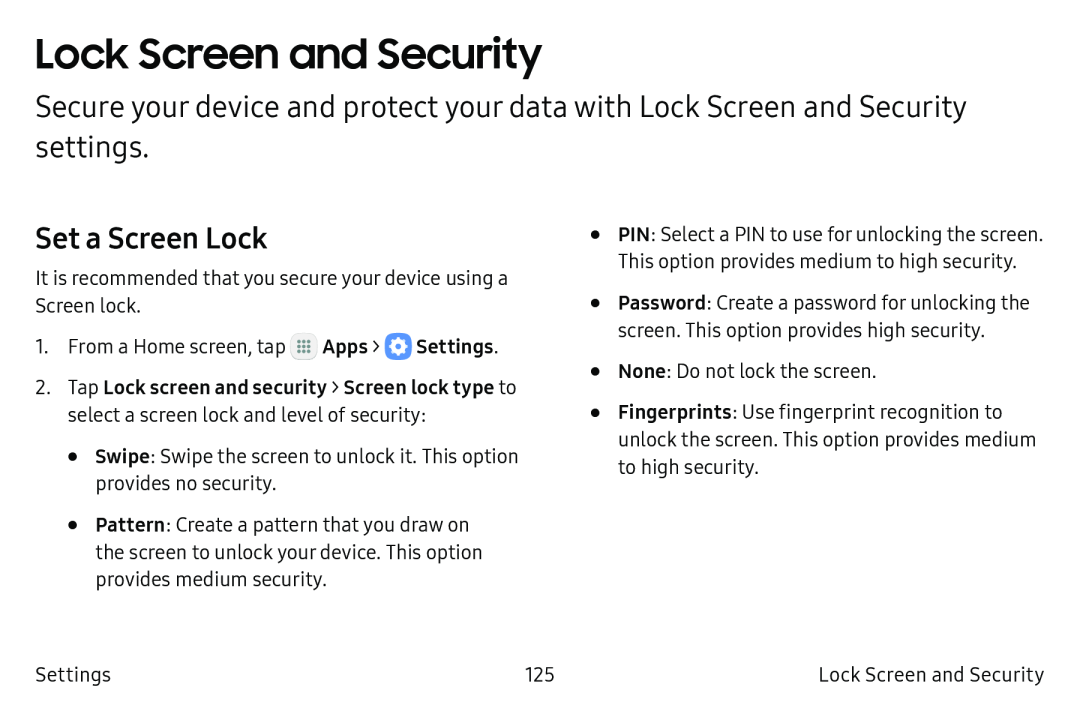 Set a Screen Lock Lock Screen and Security