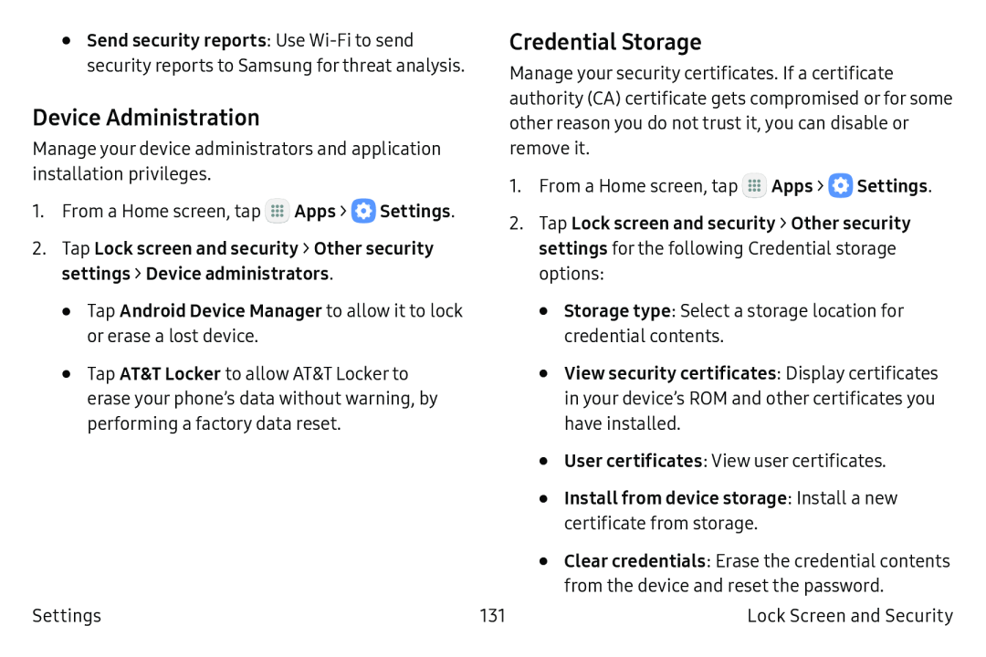 Credential Storage Galaxy Tab S2 9.7 Refresh AT&T