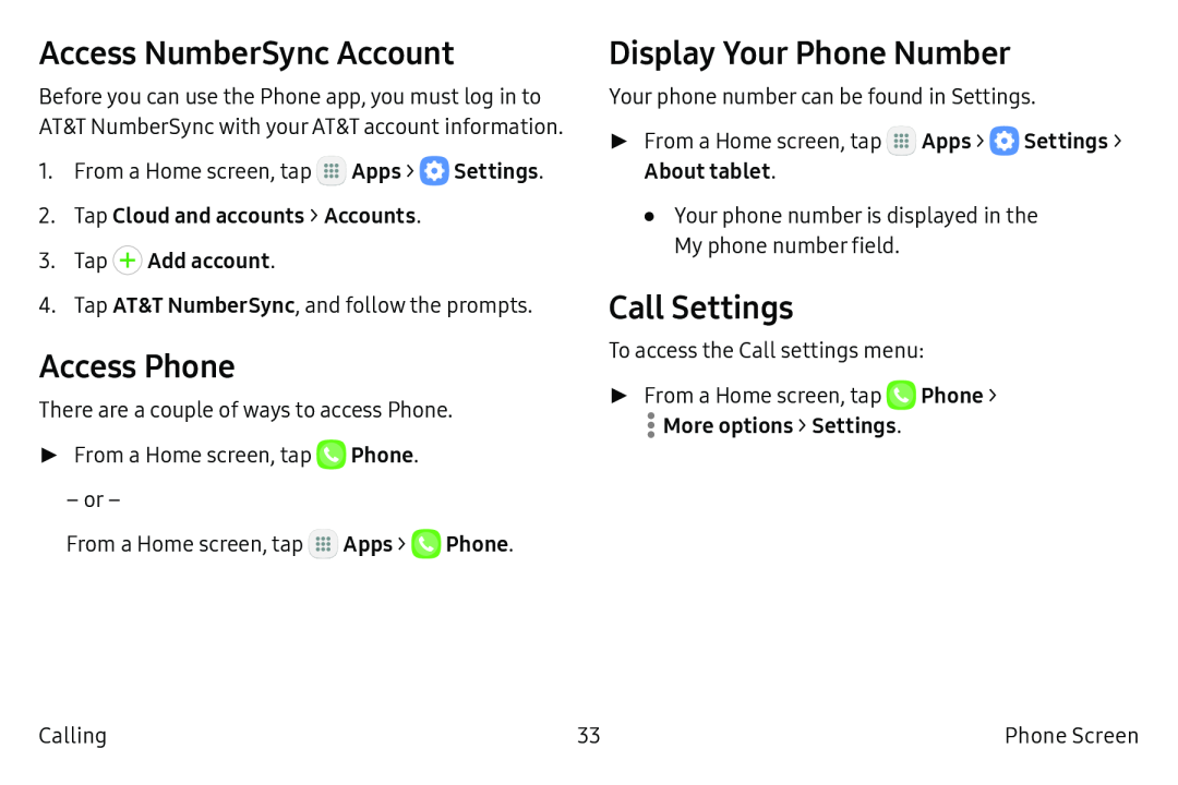 Call Settings Galaxy Tab S2 9.7 Refresh AT&T