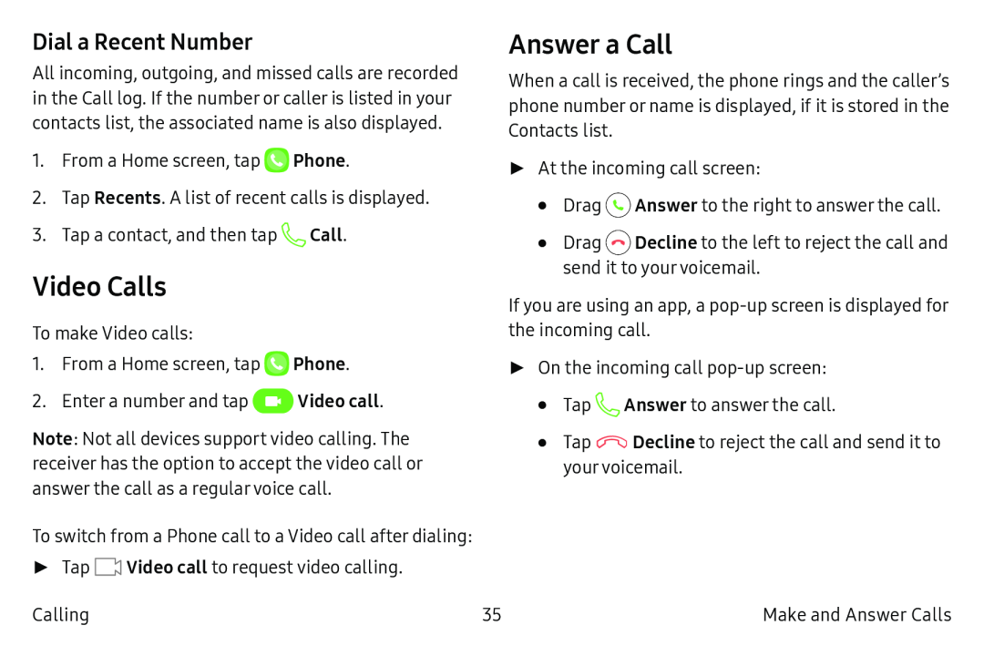 Dial a Recent Number Video Calls