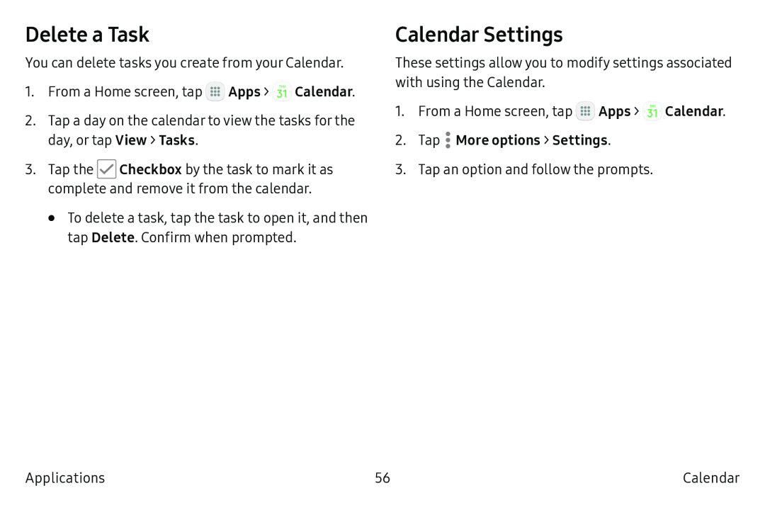 Delete a Task Calendar Settings