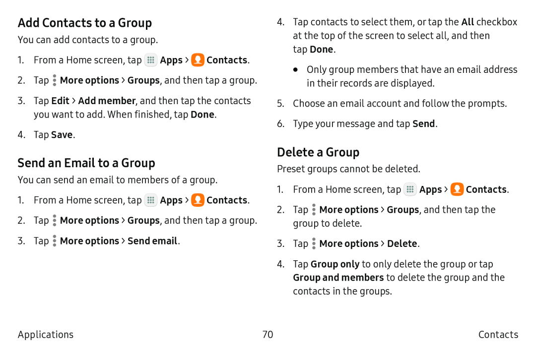 Add Contacts to a Group Send an Email to a Group