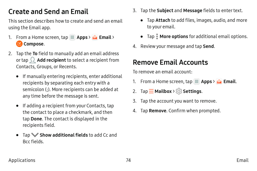 Create and Send an Email Remove Email Accounts