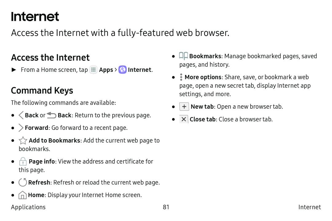 Access the Internet Command Keys