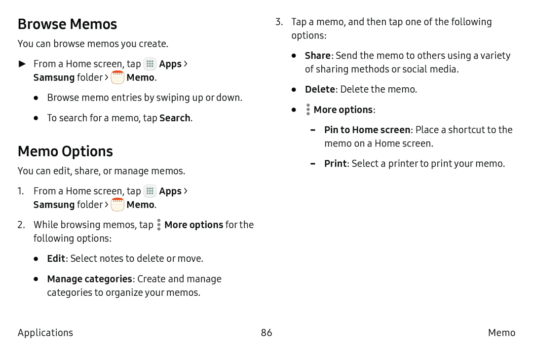 Browse Memos Memo Options