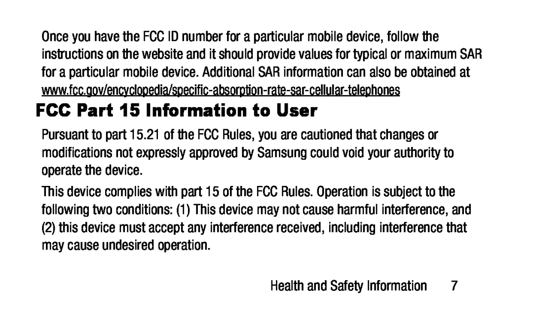 FCC Part 15 Information to User Galaxy Tab S2 9.7 Refresh Wi-Fi