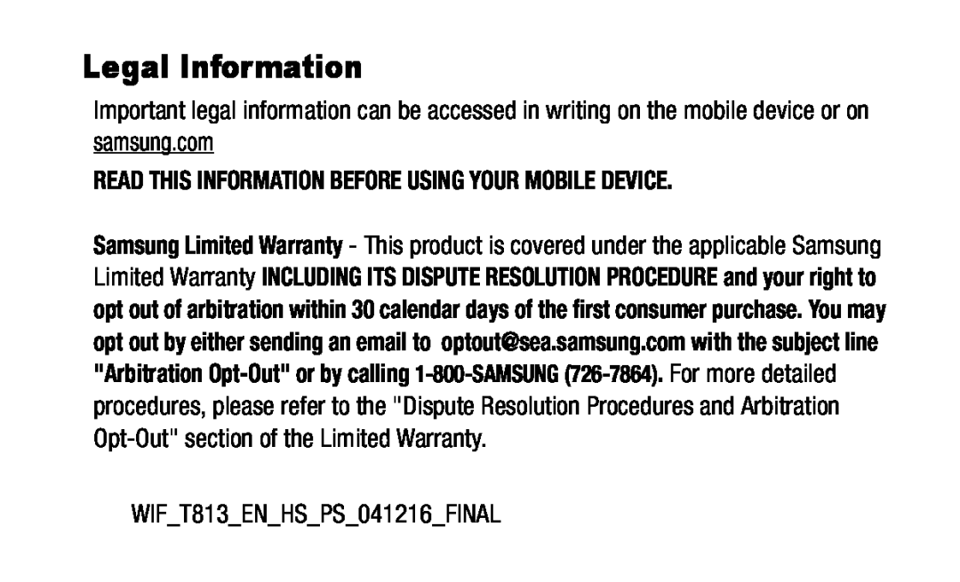 Legal Information Galaxy Tab S2 9.7 Refresh Wi-Fi