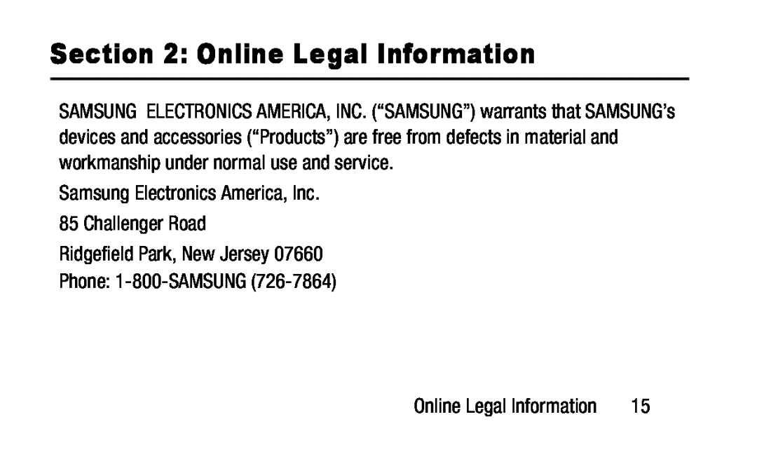 Section 2: Online Legal Information Galaxy Tab S2 9.7 Refresh Wi-Fi