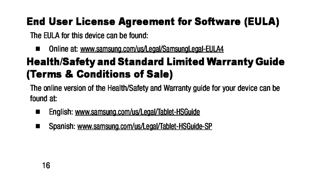 Health/Safety and Standard Limited Warranty Guide (Terms & Conditions of Sale) Galaxy Tab S2 9.7 Refresh Wi-Fi