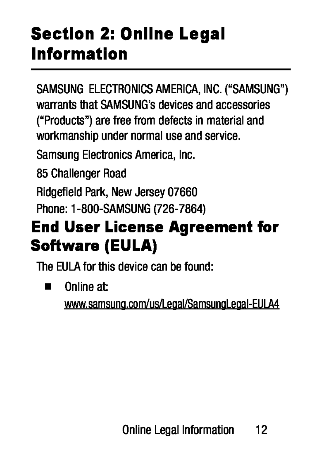 Ridgefield Park, New Jersey Phone: 1-800-SAMSUNG (726-7864)