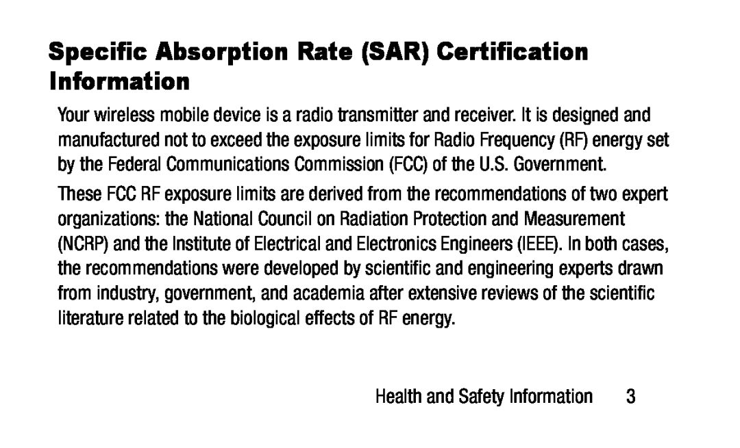 Specific Absorption Rate (SAR) Certification Information