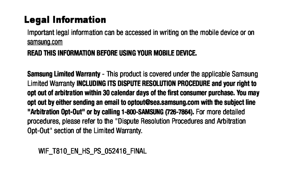 Legal Information Galaxy Tab S2 9.7 Wi-Fi