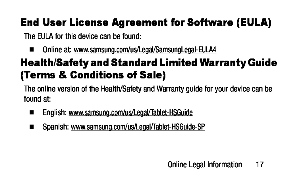 Health/Safety and Standard Limited Warranty Guide (Terms & Conditions of Sale) Galaxy Tab S2 9.7 Wi-Fi