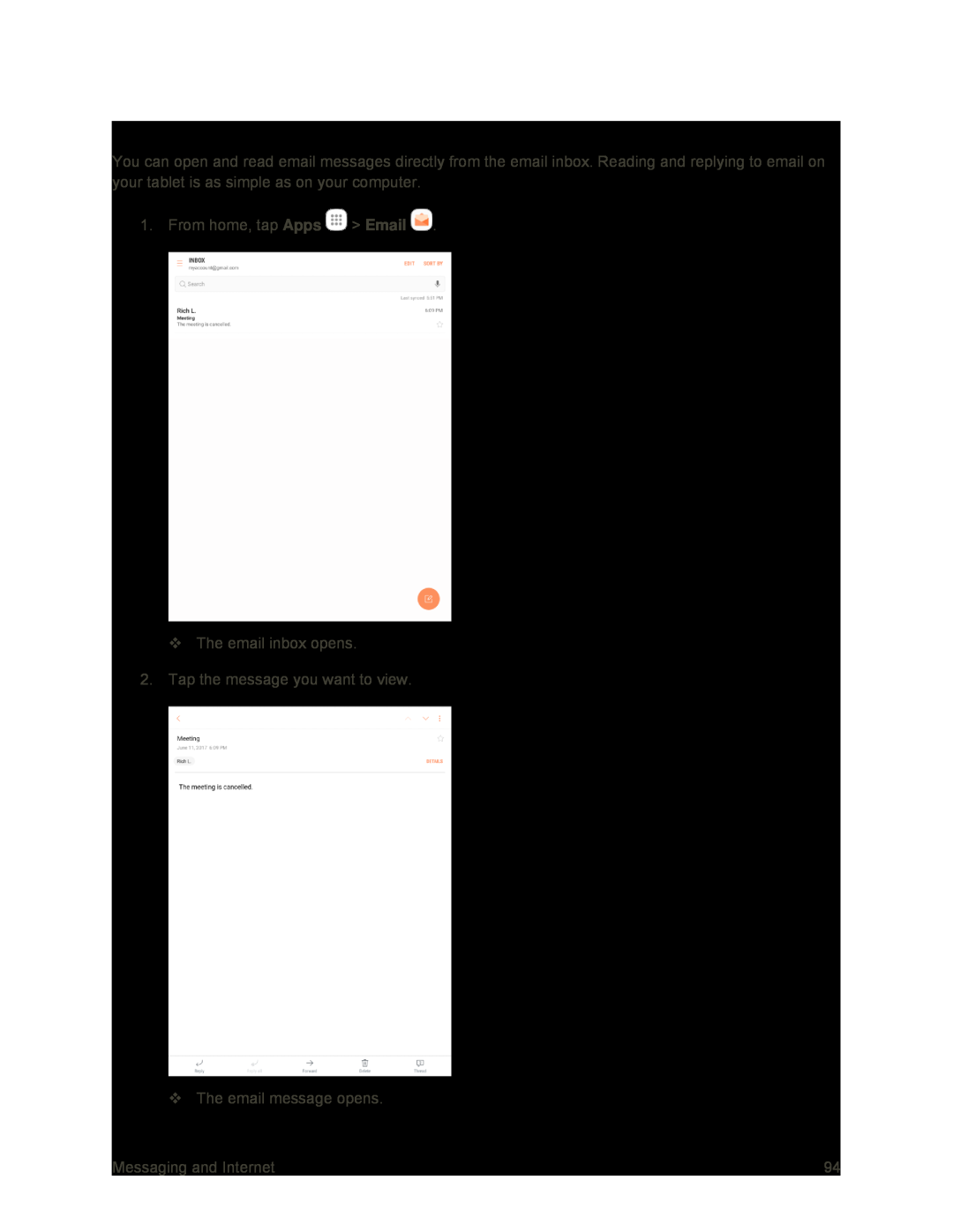 Open Email Messages Galaxy Tab S2 9.7 Sprint
