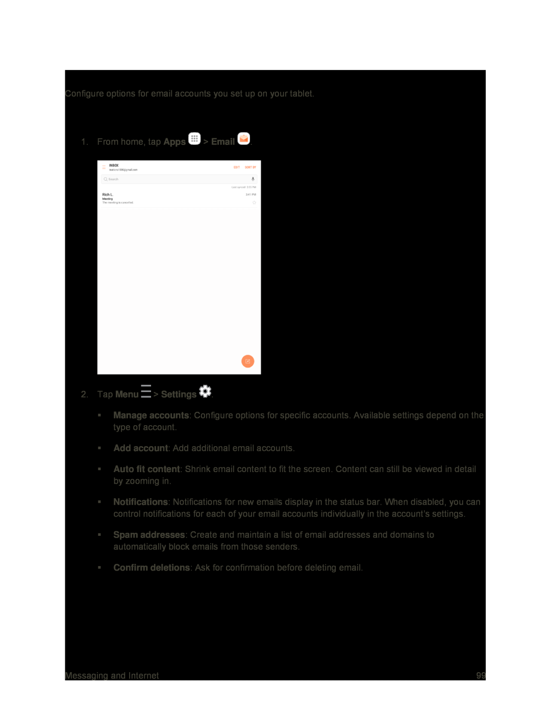 Email Settings Galaxy Tab S2 9.7 Sprint