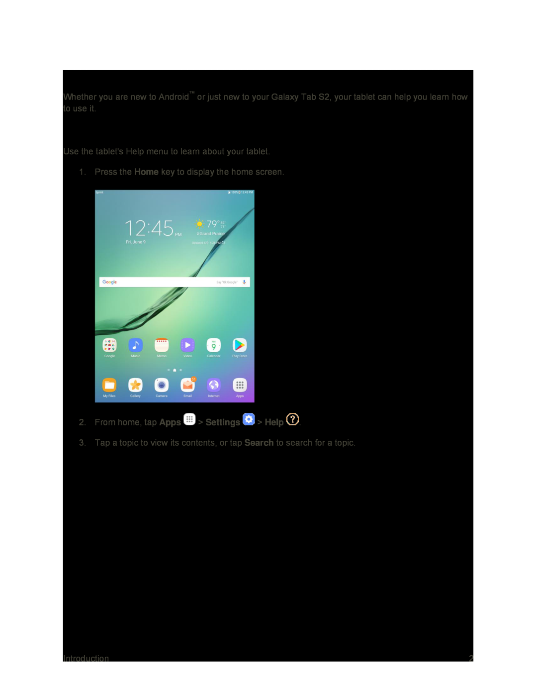 Access Instructions on Tablet Galaxy Tab S2 9.7 Sprint