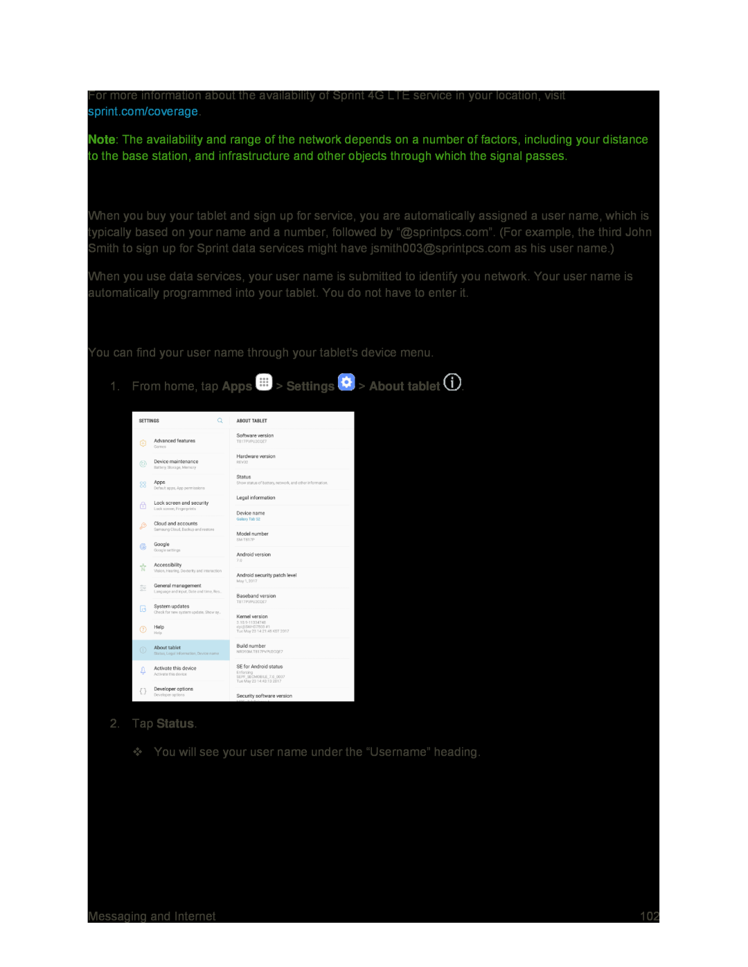Find Your User Name Galaxy Tab S2 9.7 Sprint