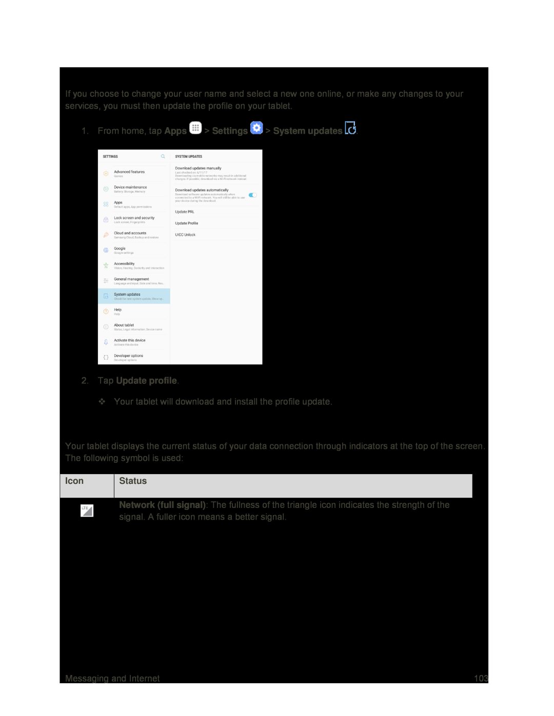 Data Connection Status and Indicators Galaxy Tab S2 9.7 Sprint