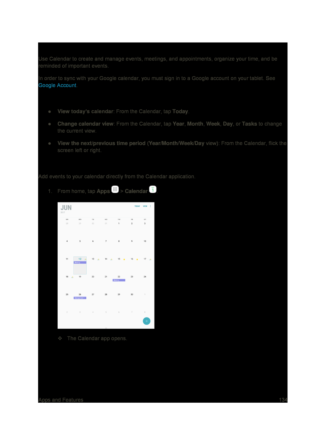 Calendar Operations Galaxy Tab S2 9.7 Sprint