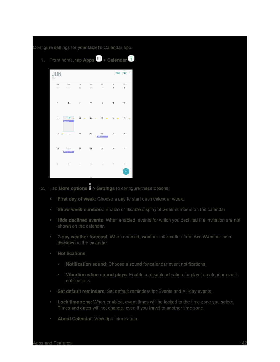 Calendar Settings Galaxy Tab S2 9.7 Sprint