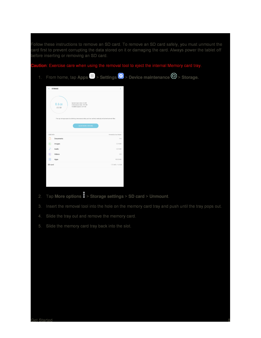 Unmount and Remove an SD Card Galaxy Tab S2 9.7 Sprint