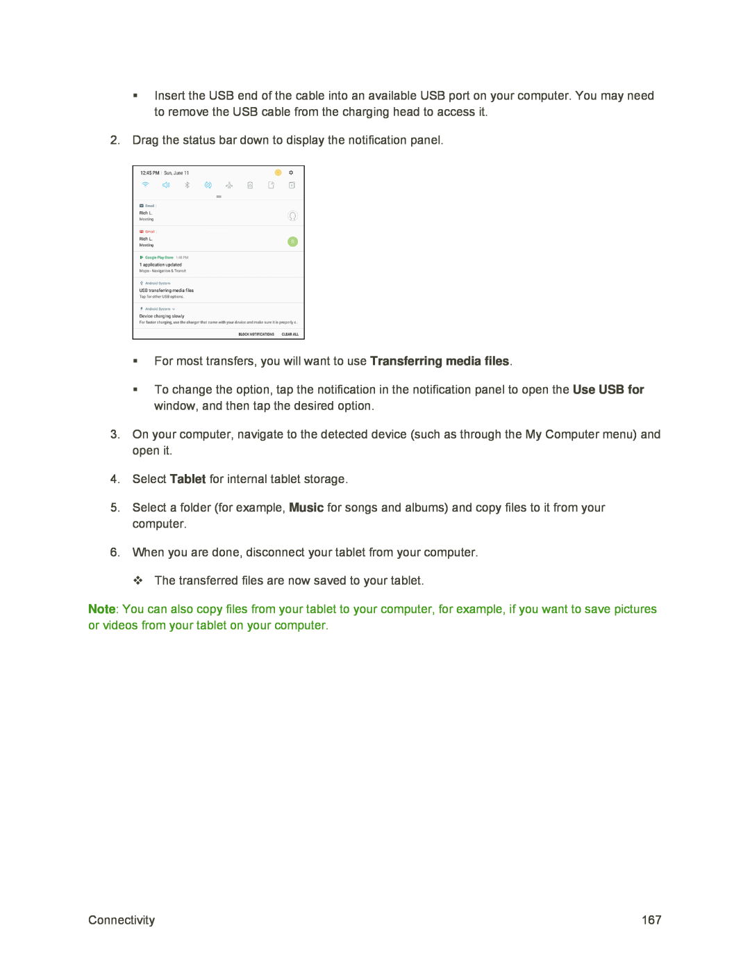 Transferring media files Use USB for