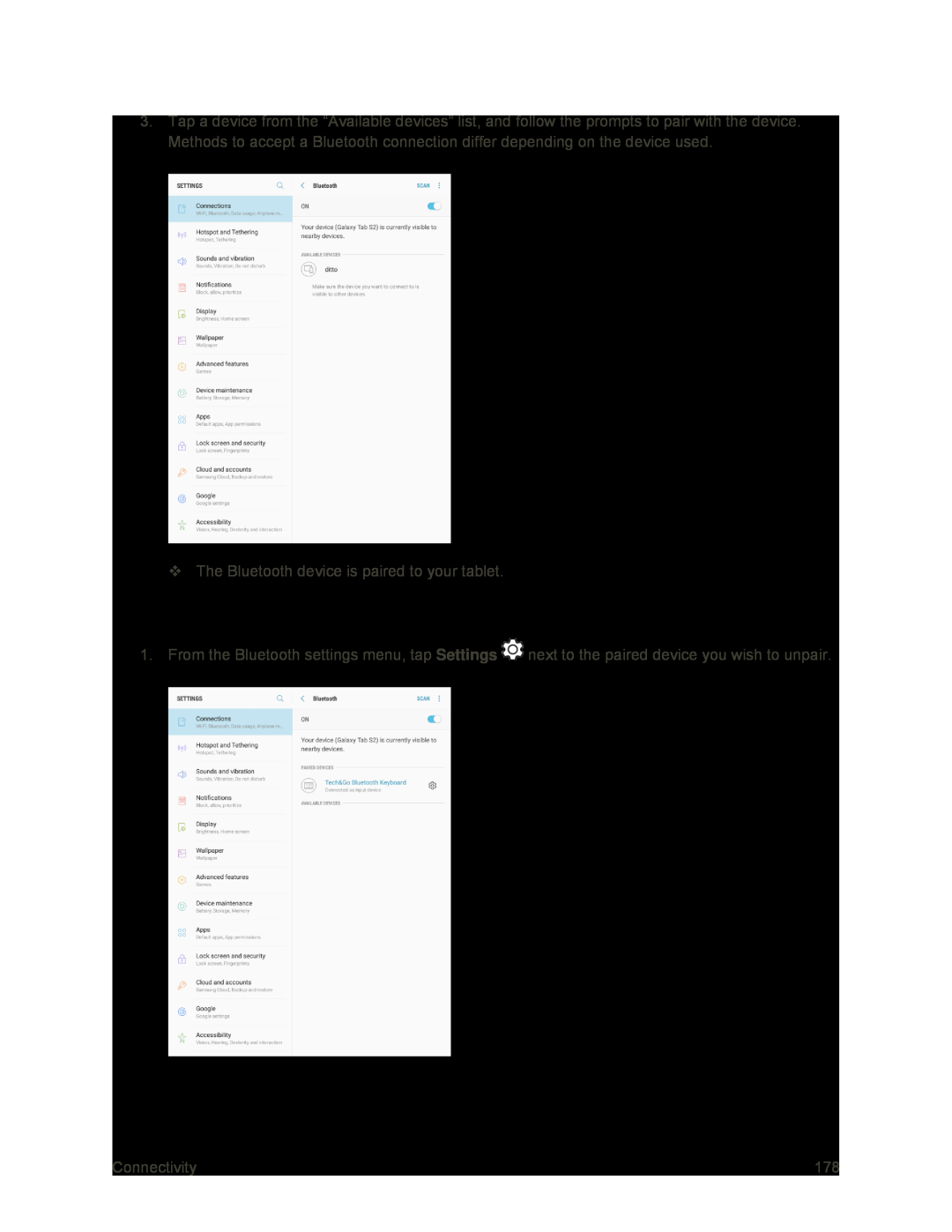 Unpairing from a Paired Device Galaxy Tab S2 9.7 Sprint