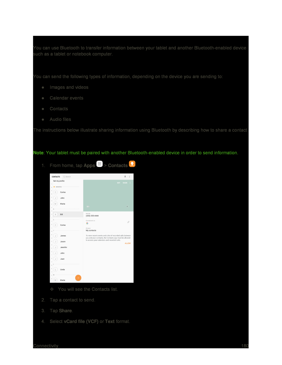 Types of Data You Can Send Using Bluetooth Sending Contacts Data Using Bluetooth