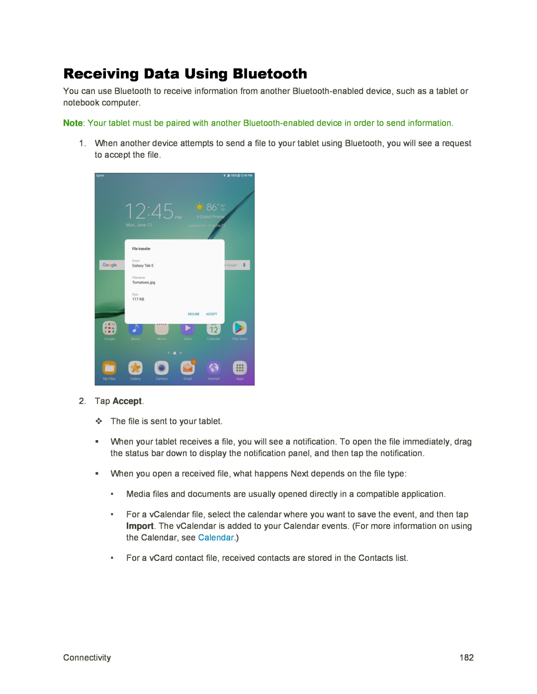 Receiving Data Using Bluetooth Galaxy Tab S2 9.7 Sprint