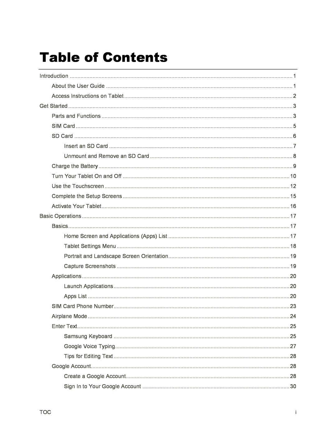 Table of Contents