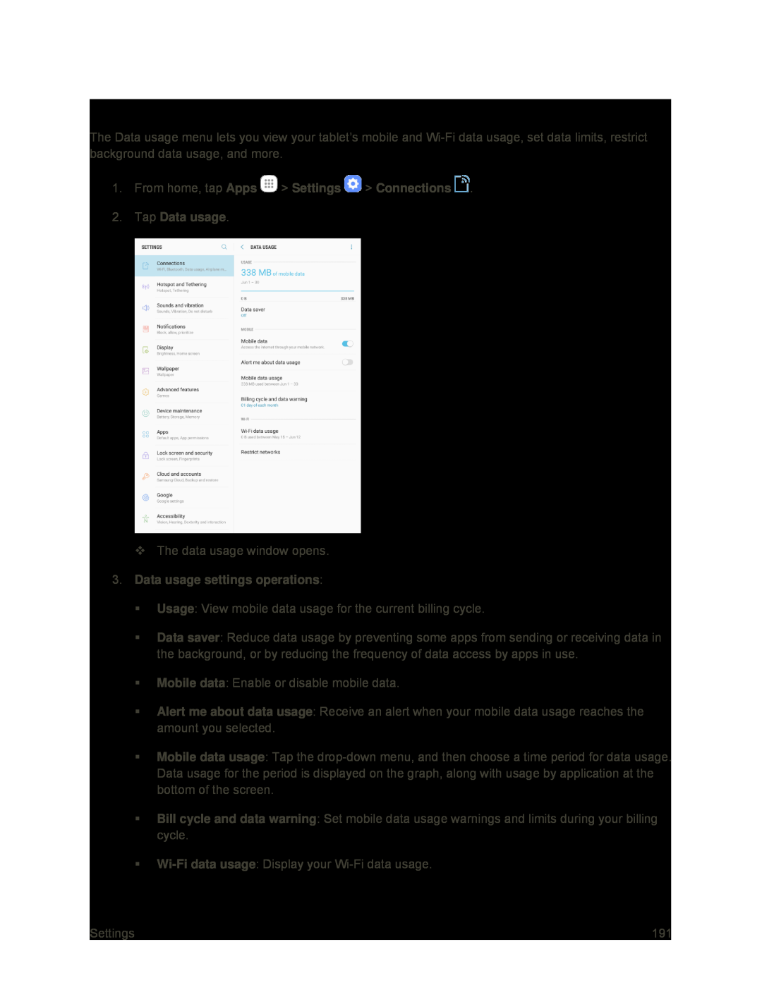 Data Usage Settings Galaxy Tab S2 9.7 Sprint