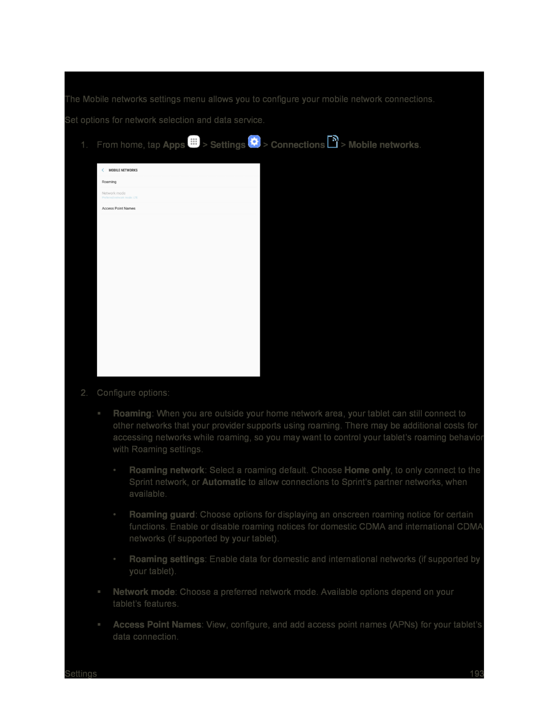 Mobile Networks Settings