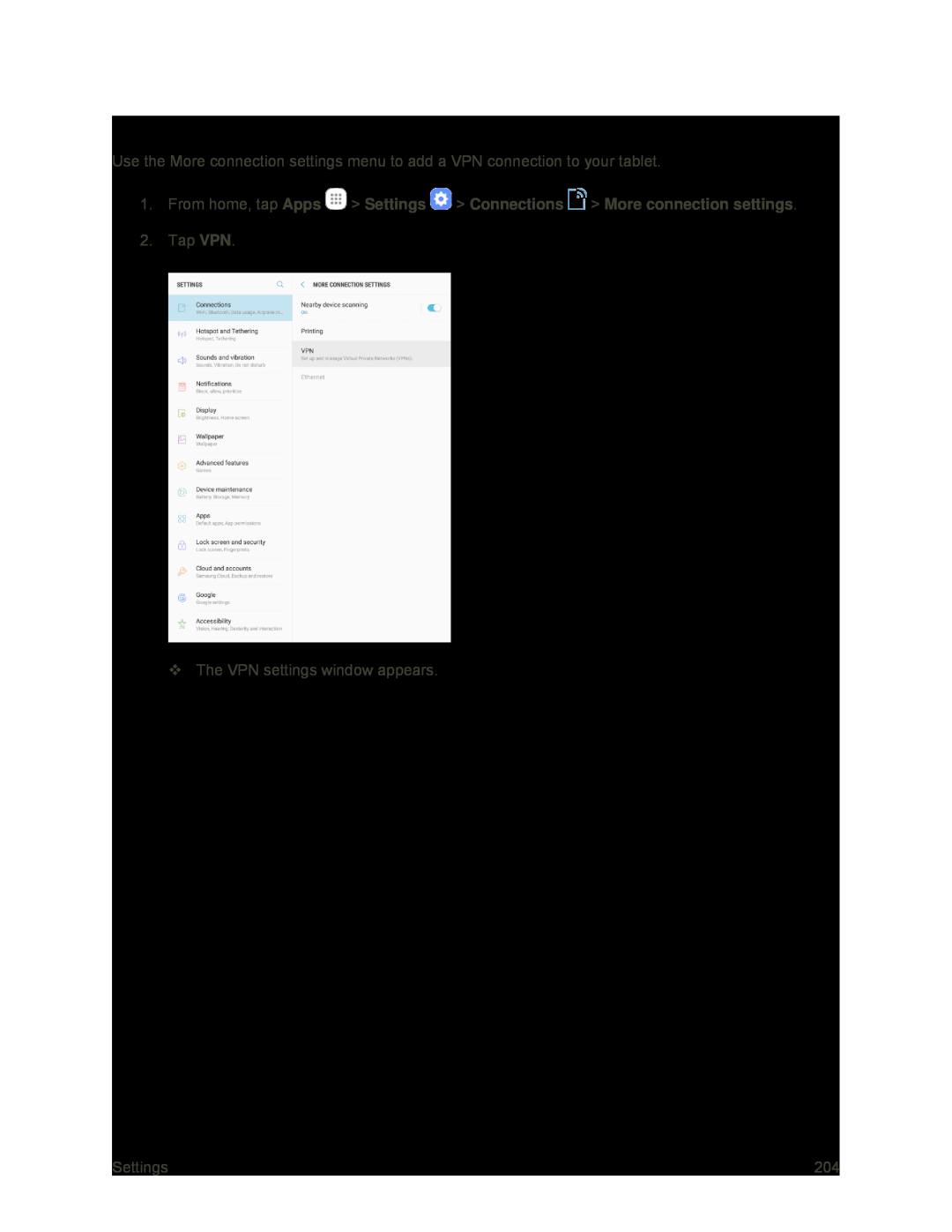 Add a VPN Connection Galaxy Tab S2 9.7 Sprint