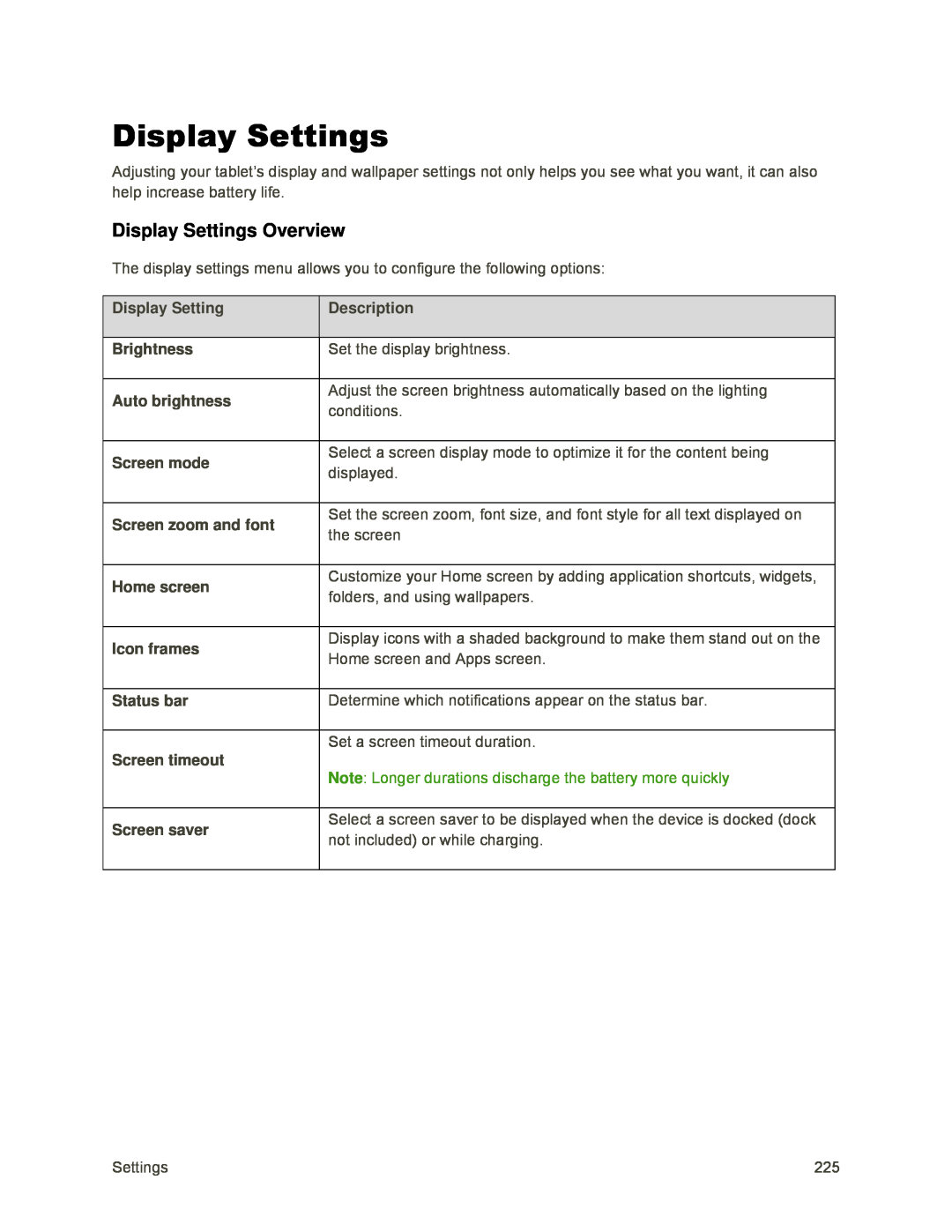 Display Settings Overview Display Settings