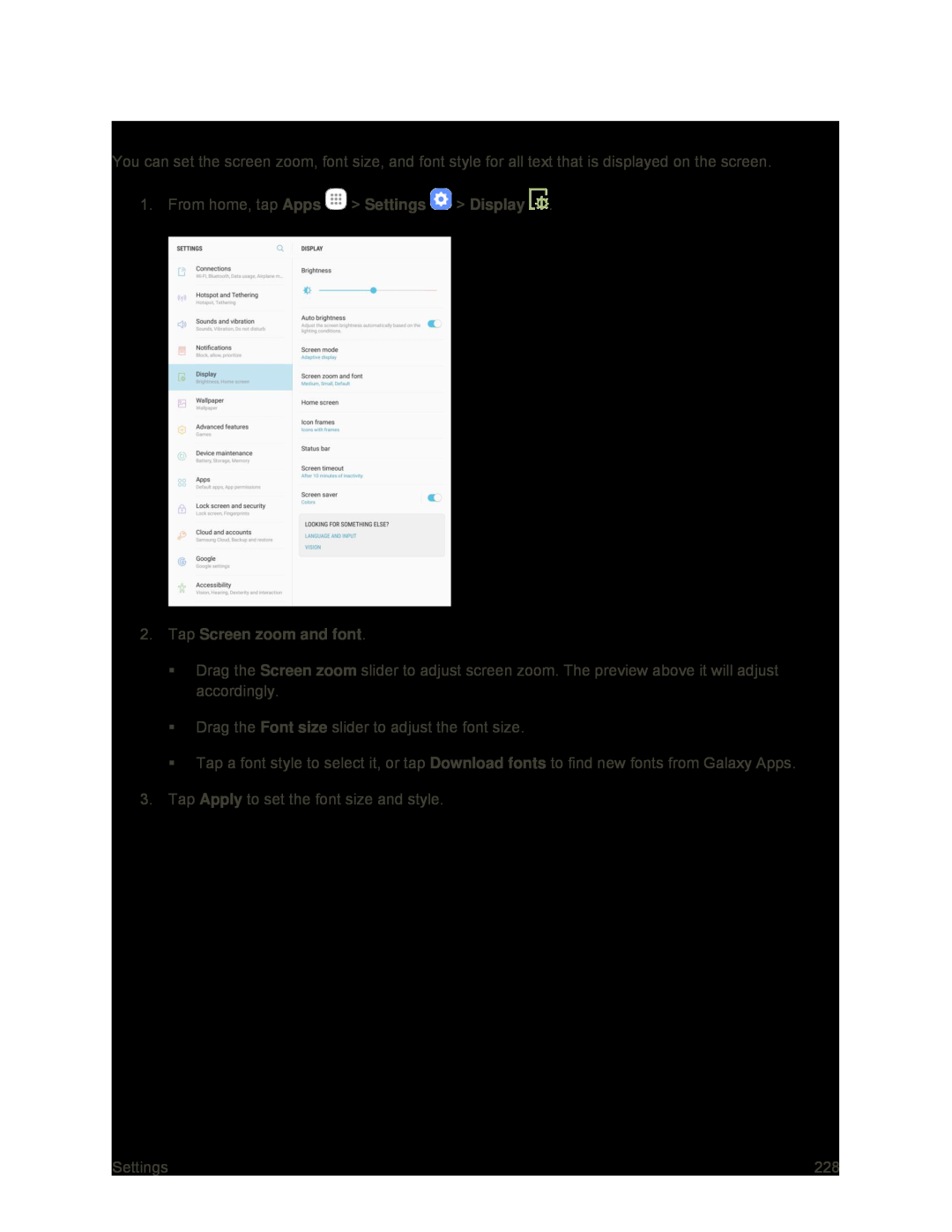 Screen Zoom and Font Galaxy Tab S2 9.7 Sprint