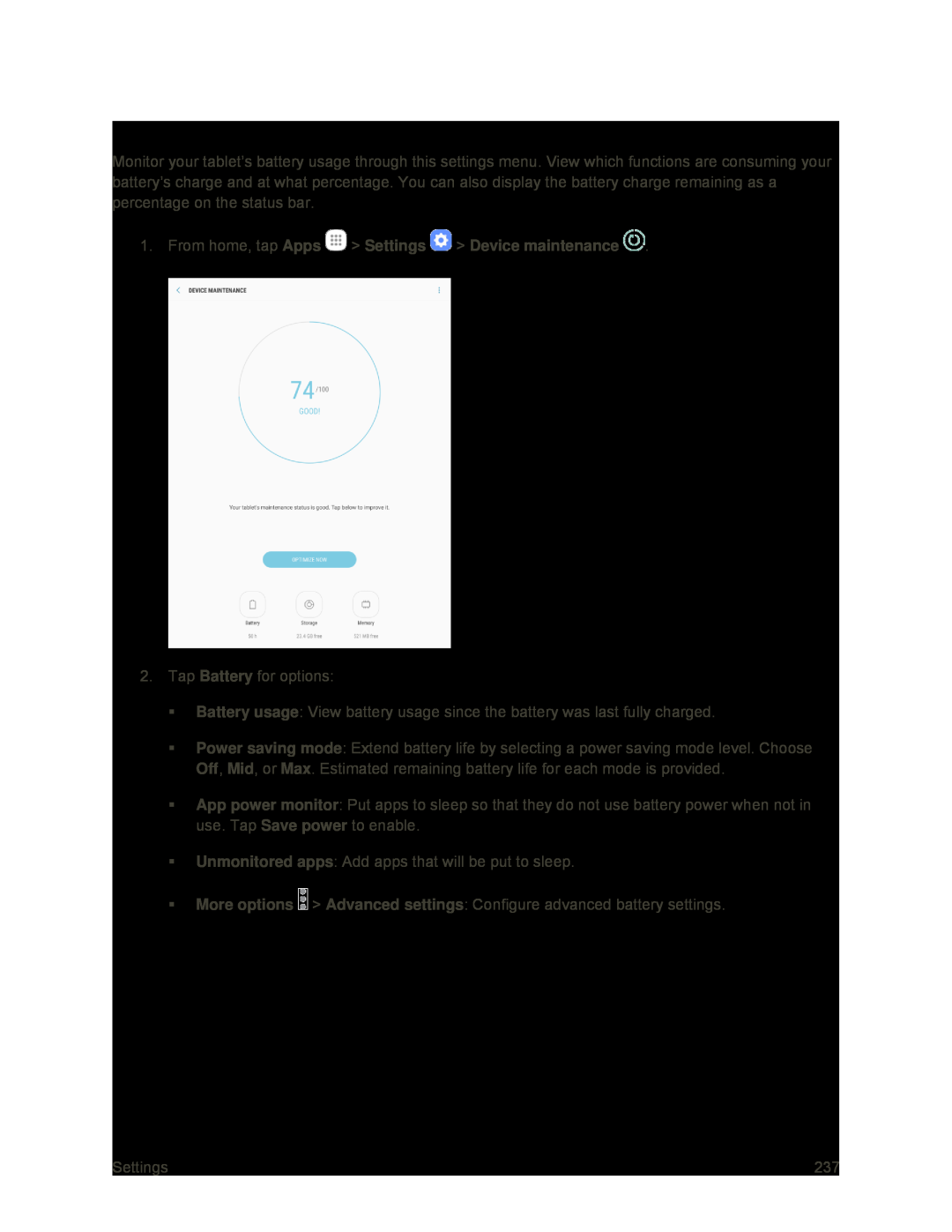 Battery Settings Galaxy Tab S2 9.7 Sprint