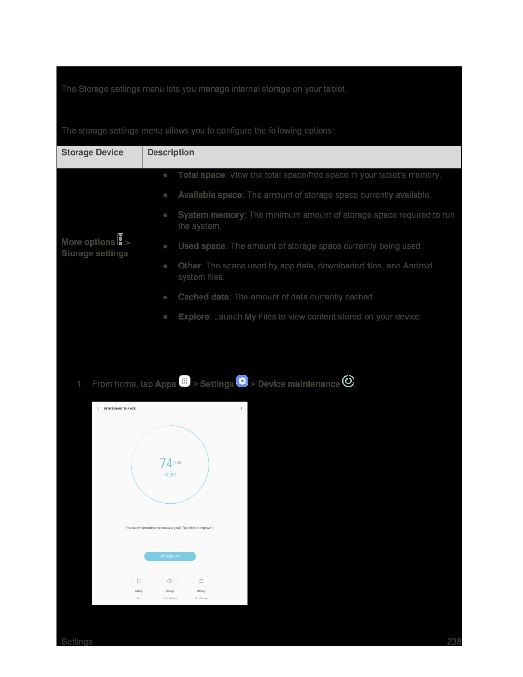 Storage Settings Overview Access Storage Settings