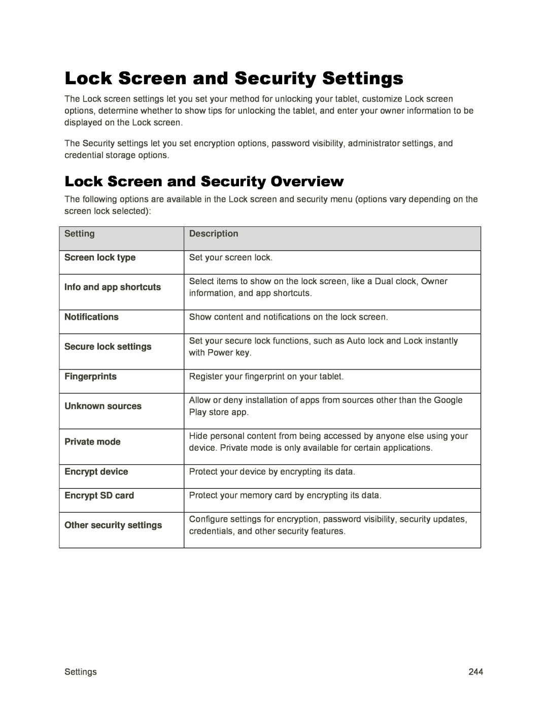 Lock Screen and Security Overview Lock Screen and Security Settings