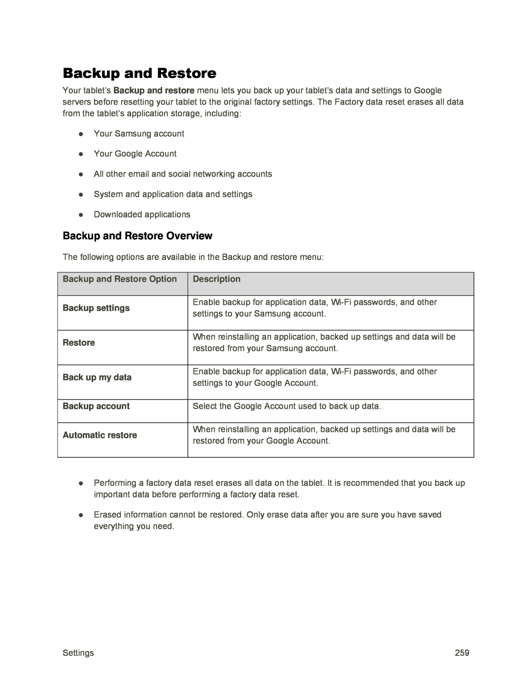 Backup and Restore Overview Backup and Restore