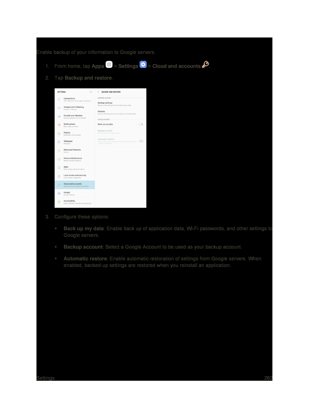 Google Account Backup Settings Galaxy Tab S2 9.7 Sprint