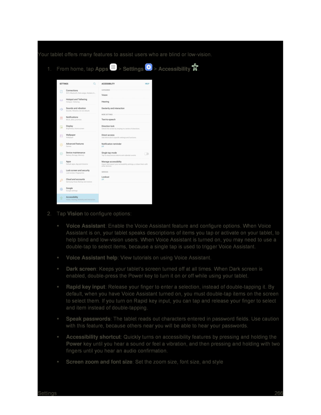 Vision Accessibility Settings Galaxy Tab S2 9.7 Sprint